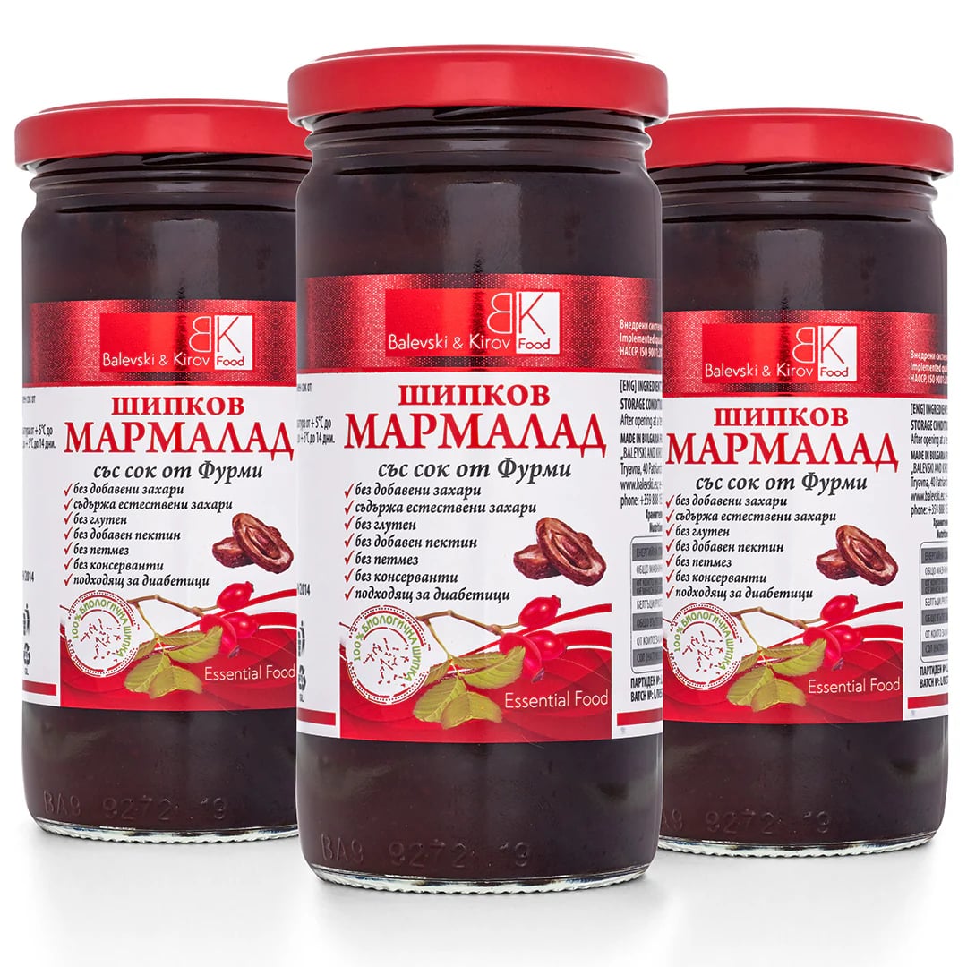 3 броя Шипков мармалад със сок от фурма без захар - 100% биологична шипка